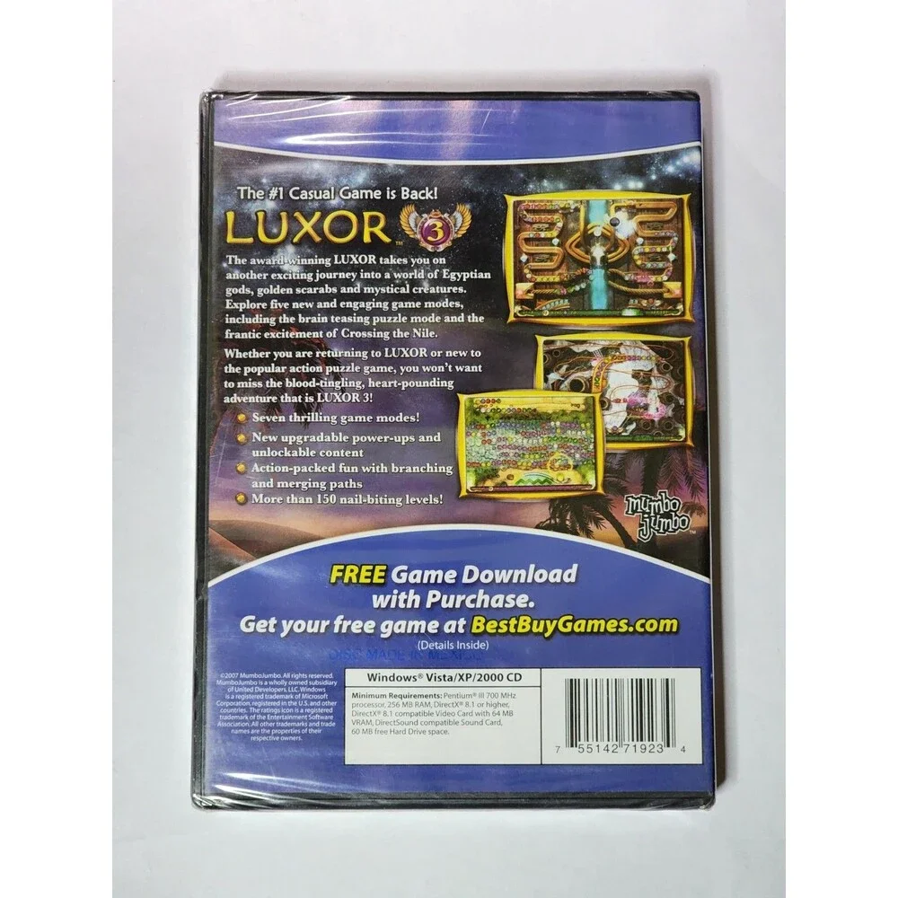 LUXOR 3 PC CD ROM Game 2007 Windows Vista/XP/2000 Mumbo Jumbo Puzzle Game
